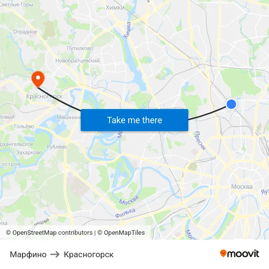 Марфино to Красногорск map