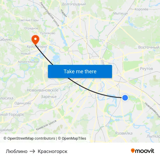 Люблино to Красногорск map