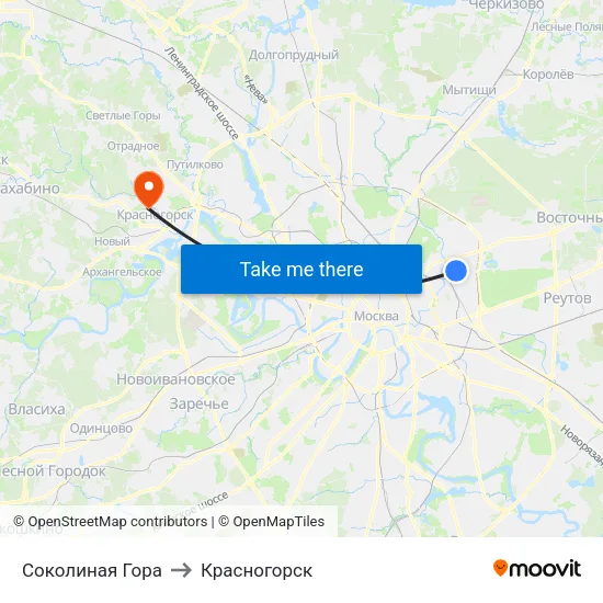 Соколиная Гора to Красногорск map