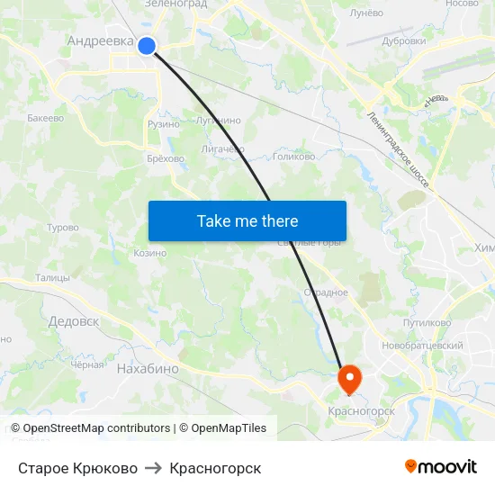 Старое Крюково to Красногорск map