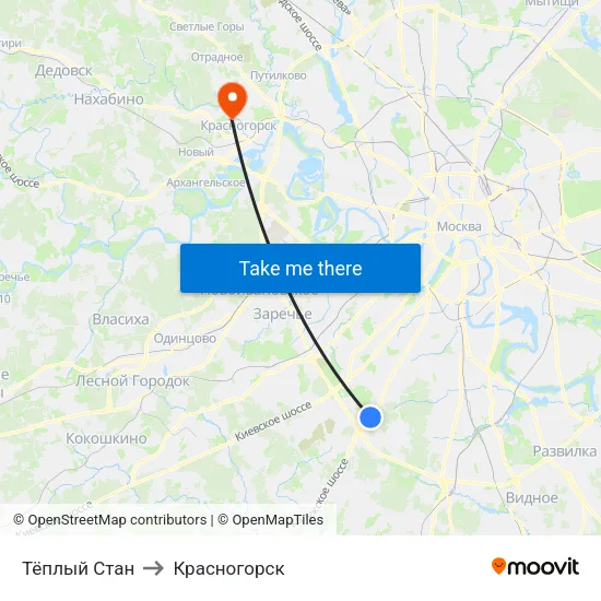 Тёплый Стан to Красногорск map