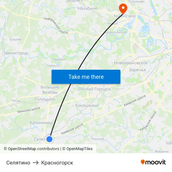 Селятино to Красногорск map