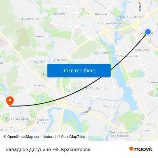 Западное Дегунино to Красногорск map