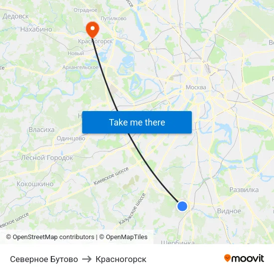 Северное Бутово to Красногорск map