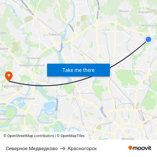 Северное Медведково to Красногорск map