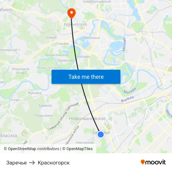 Заречье to Красногорск map