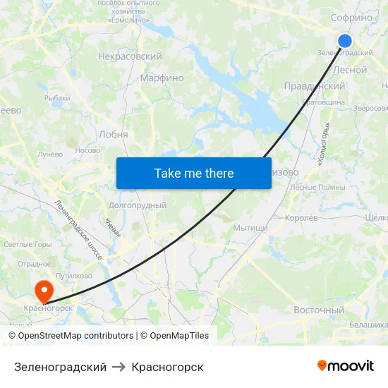 Зеленоградский to Красногорск map