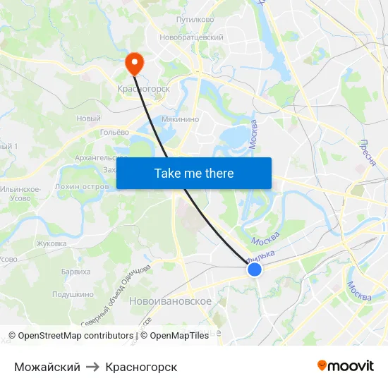 Можайский to Красногорск map