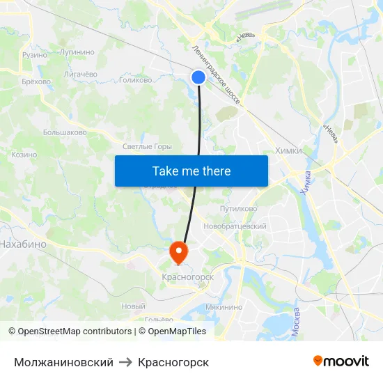 Молжаниновский to Красногорск map