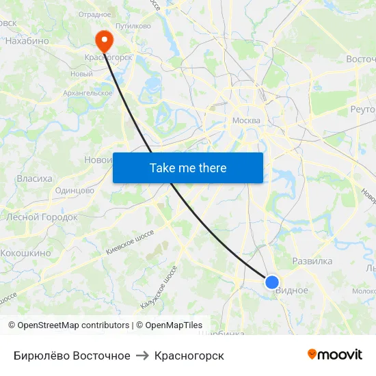Бирюлёво Восточное to Красногорск map