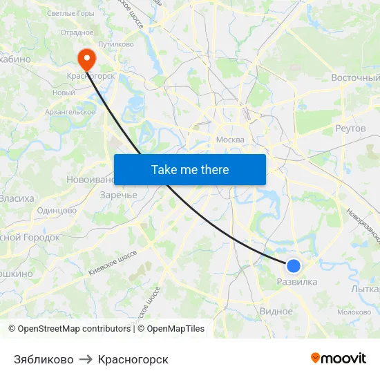 Зябликово to Красногорск map