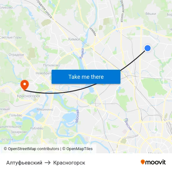 Алтуфьевский to Красногорск map