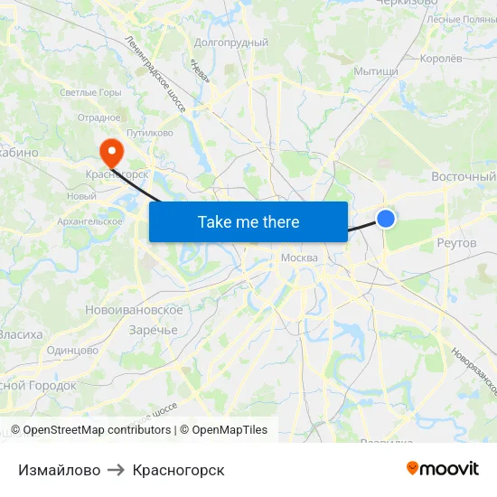 Измайлово to Красногорск map