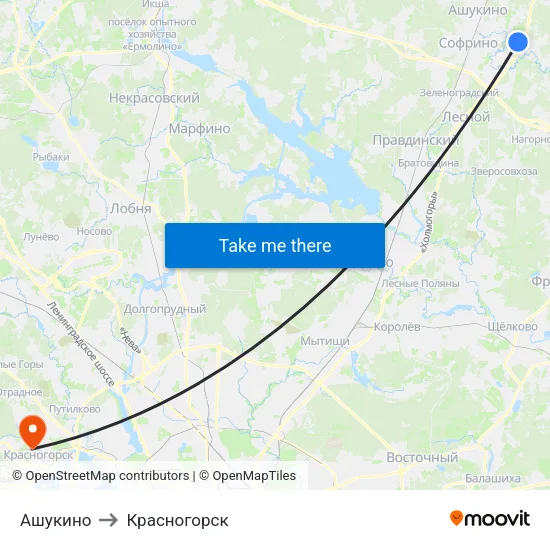 Ашукино to Красногорск map