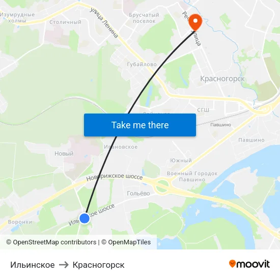 Ильинское to Красногорск map