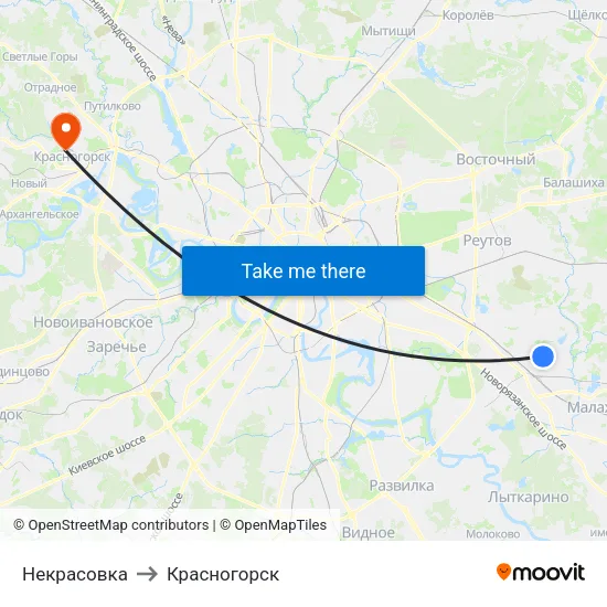 Некрасовка to Красногорск map
