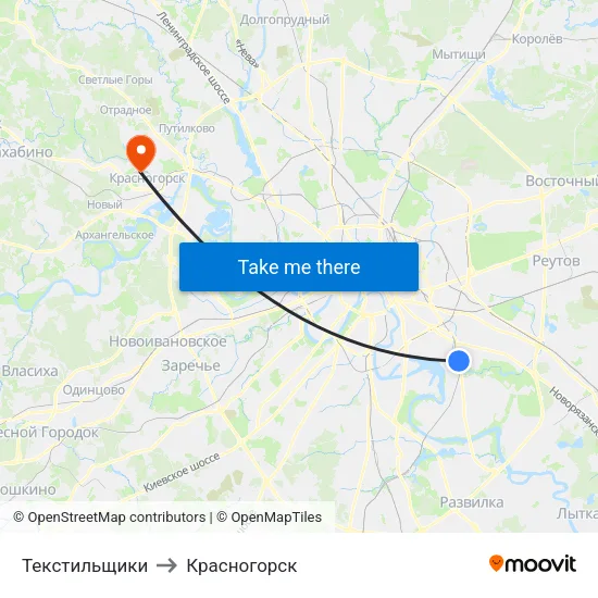 Текстильщики to Красногорск map