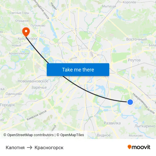 Капотня to Красногорск map