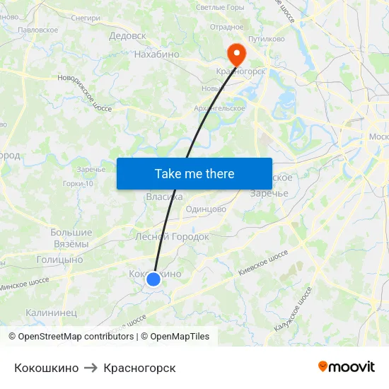 Кокошкино to Красногорск map