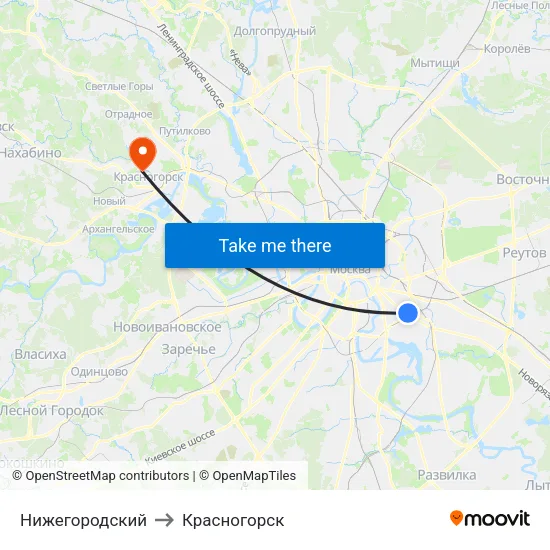 Нижегородский to Красногорск map