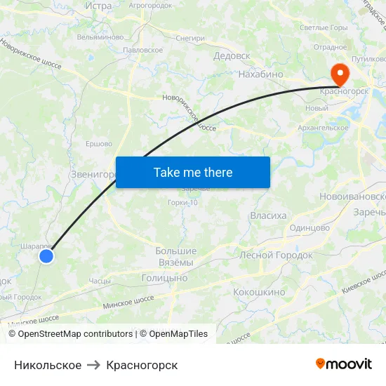 Никольское to Красногорск map