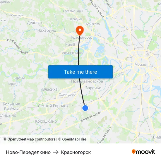 Ново-Переделкино to Красногорск map