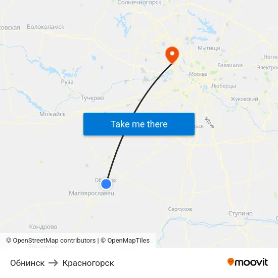 Обнинск to Красногорск map