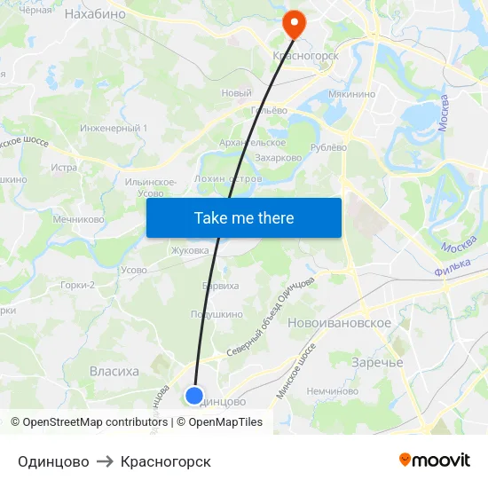 Одинцово to Красногорск map