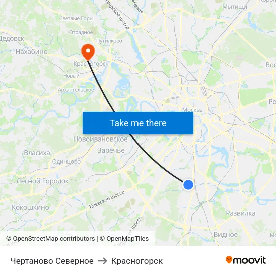 Чертаново Северное to Красногорск map