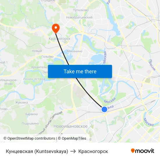 Кунцевская (Kuntsevskaya) to Красногорск map