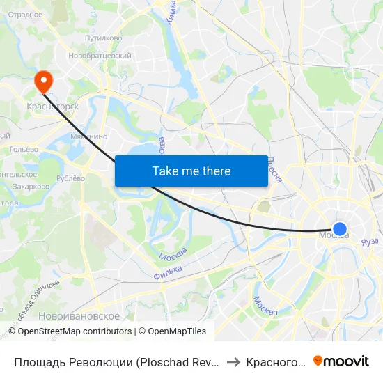 Площадь Революции (Ploschad Revolyutsii) to Красногорск map