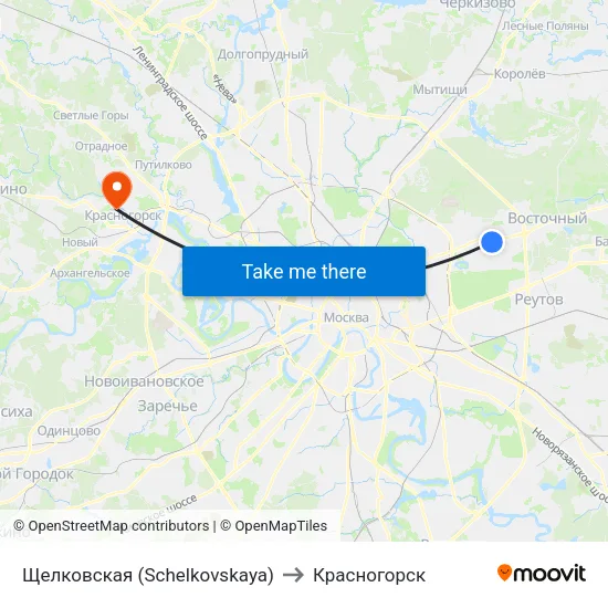 Щелковская (Schelkovskaya) to Красногорск map