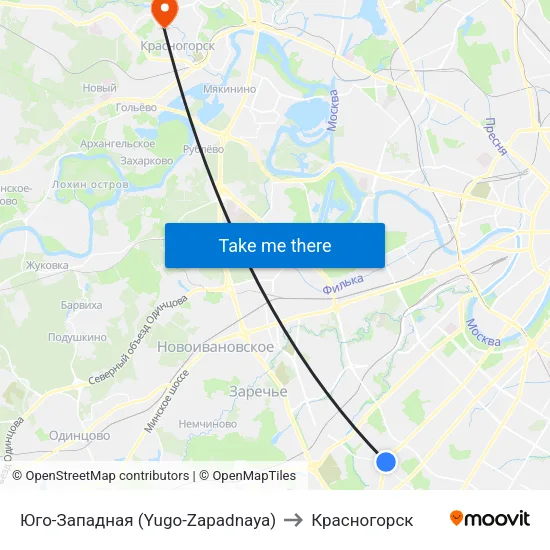 Юго-Западная (Yugo-Zapadnaya) to Красногорск map