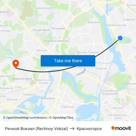 Речной Вокзал (Rechnoy Vokzal) to Красногорск map