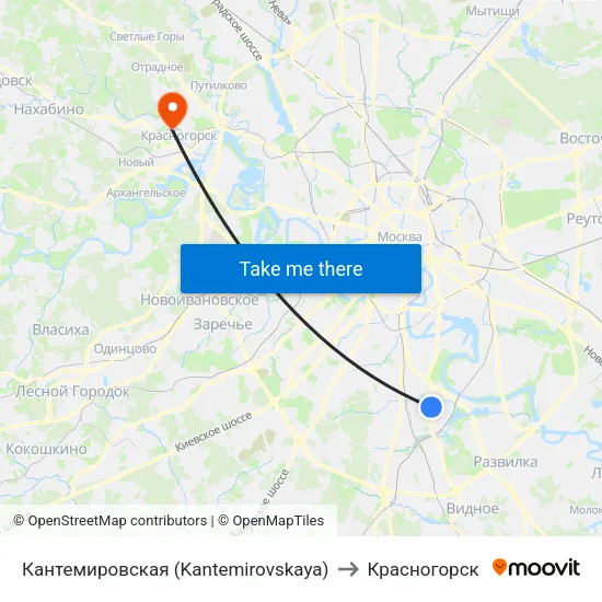 Кантемировская (Kantemirovskaya) to Красногорск map