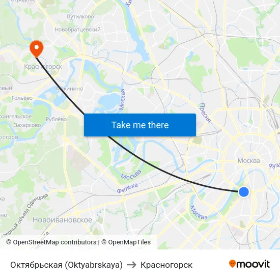Октябрьская (Oktyabrskaya) to Красногорск map