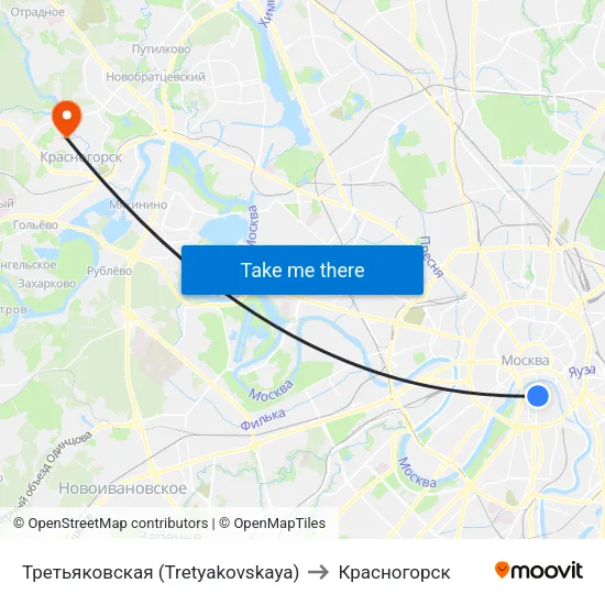 Третьяковская (Tretyakovskaya) to Красногорск map