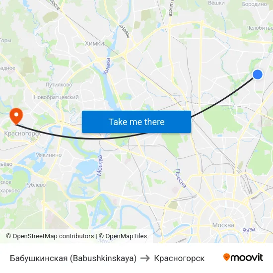 Бабушкинская (Babushkinskaya) to Красногорск map