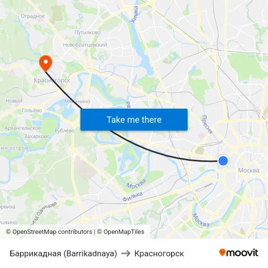 Баррикадная (Barrikadnaya) to Красногорск map