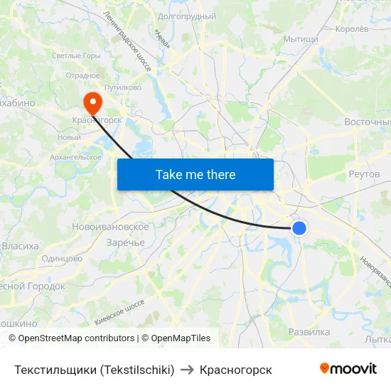 Текстильщики (Tekstilschiki) to Красногорск map