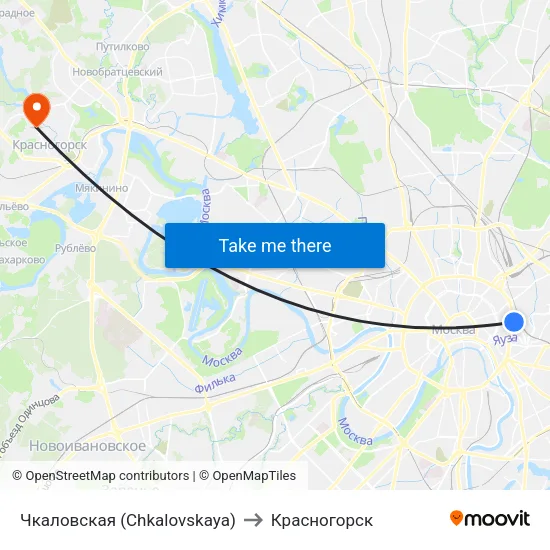 Чкаловская (Chkalovskaya) to Красногорск map
