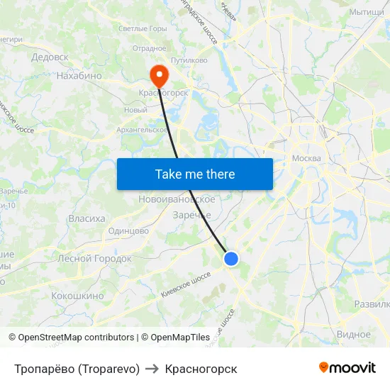 Тропарёво (Troparevo) to Красногорск map