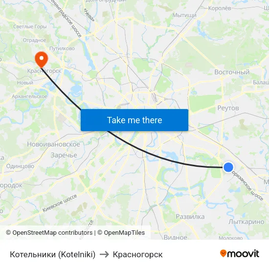 Котельники (Kotelniki) to Красногорск map