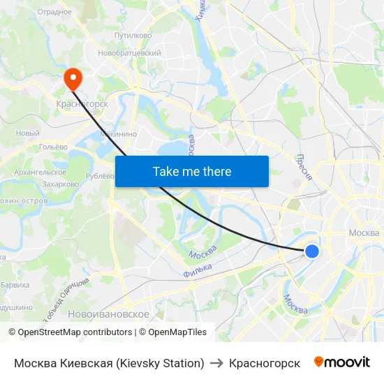 Москва Киевская (Kievsky Station) to Красногорск map