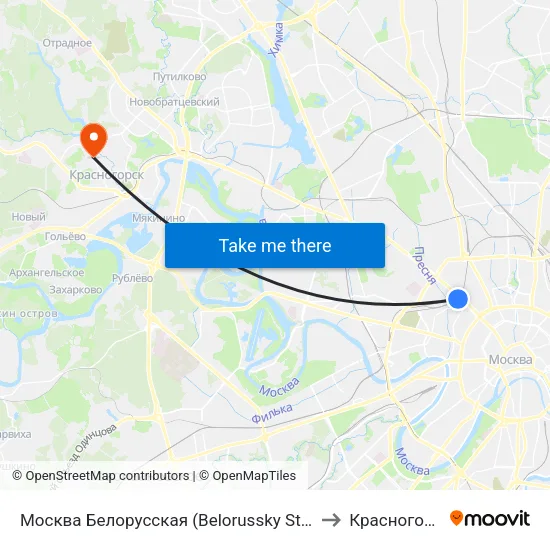Москва Белорусская (Belorussky Station) to Красногорск map