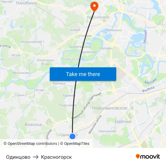 Одинцово to Красногорск map