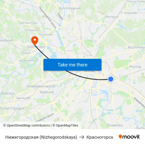 Нижегородская (Nizhegorodskaya) to Красногорск map