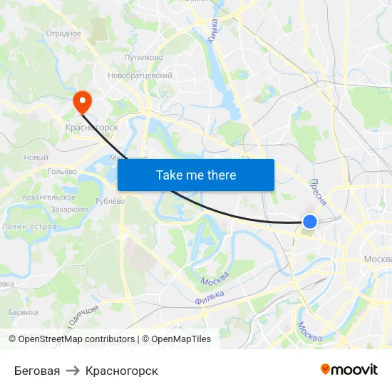 Беговая to Красногорск map