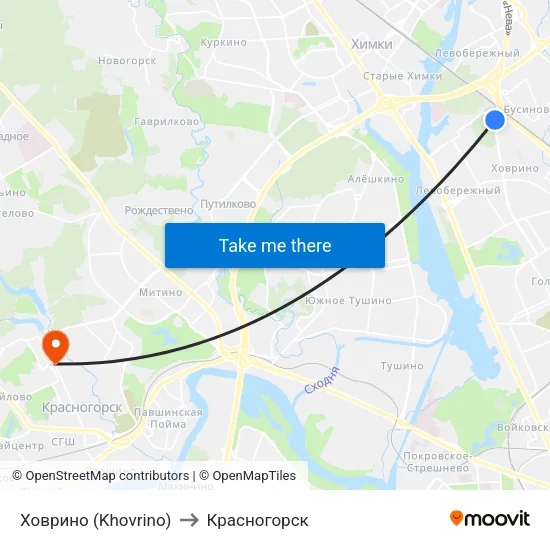 Ховрино (Khovrino) to Красногорск map
