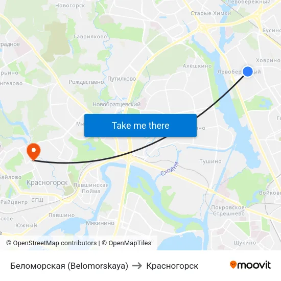 Беломорская (Belomorskaya) to Красногорск map